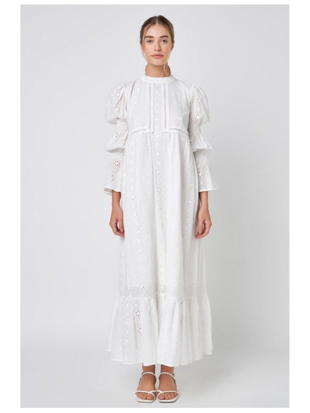 English Factory White Eyelet Maxi Dress with Puff Sleeves - Picture 2 of 5